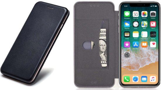 iCall Apple iPhone X / 10 - Lederen Wallet Hoesje Zwart
