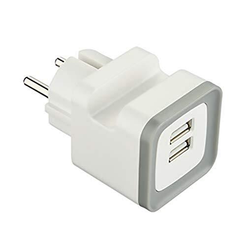 Electraline GummyLine 70071, mini-adapter met 2 USB-poorten, 2,4A-uitgang, met telefoonhouder en veiligheidsstekker, kleur grijs