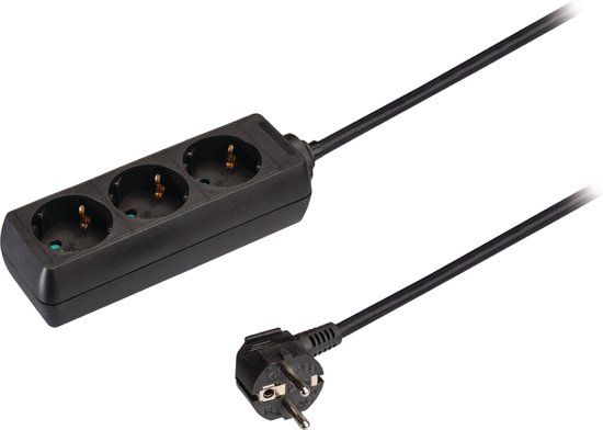 Nedis Stekkerdoos - 3-wegs - 5 meter - Zwart