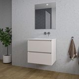 Saniclass Chaci Badkamermeubelset - 60x46x55cm - keramische wastafel wit - 1 wasbak - zonder kraangat - 2 lades - rechthoekige spiegel - mat cotton (beige)