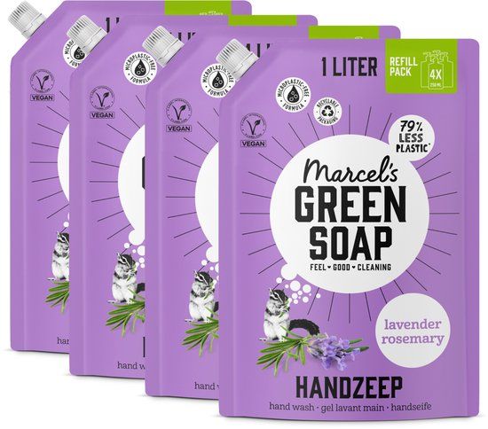 Marcel's Green Soap Handzeep Navulling - Lavendel & Rozemarijn - 4 x 1L