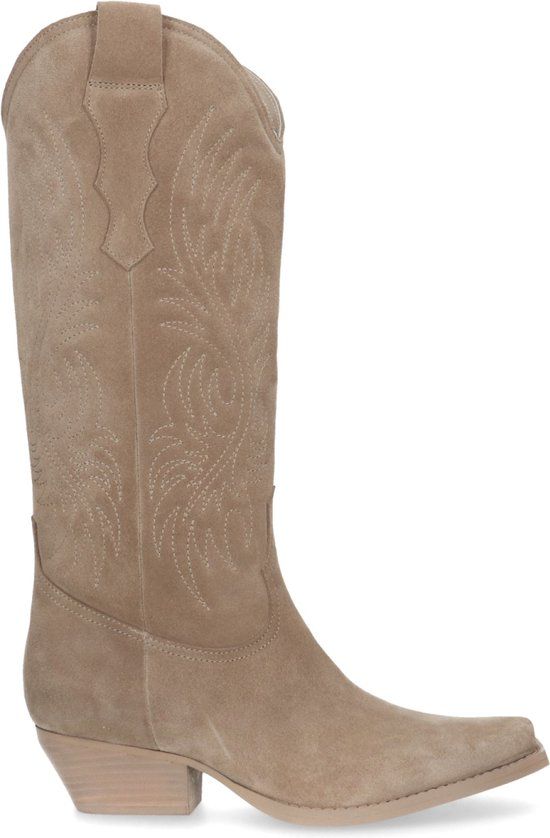 Sacha - Dames - Beige suède cowboylaarzen met stiksels - Maat 41