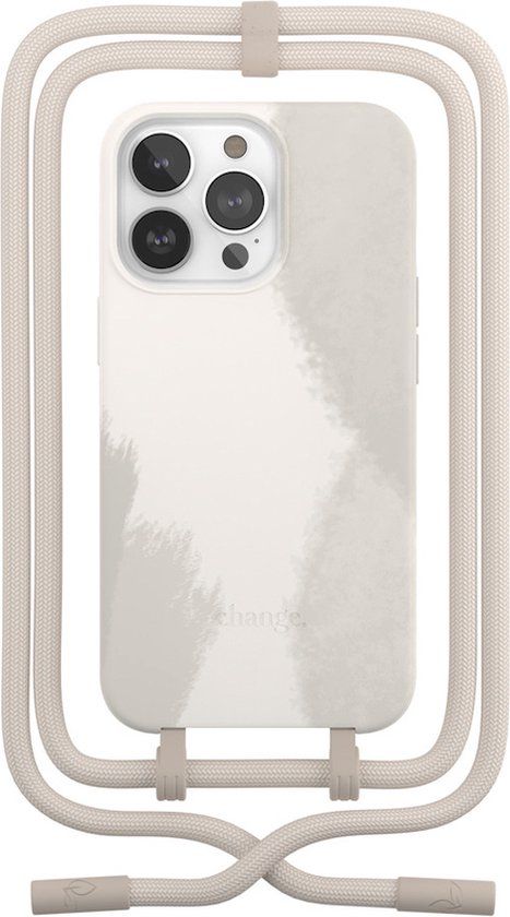 Woodcessories Change Case Batik 2 in 1 Bio - Geschikt voor iPhone 13 Pro - Afneembaar nekkoord - Duurzaam - Eco vriendelijk - Gemaakt van bio-materialen - Dove White