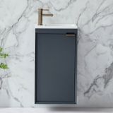 Hudson Reed Meuble lave-mains - 40 cm - Plan vasque encastré - Suspendu - Anthracite - Poignée design dorée
