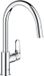GROHE Keukenmengkraan, chroom, hoge, gebogen uitloop, uittrekbare luchtspuit, 360° draaibaar, doorstroomsbegrenzer, GROHE Start Flow