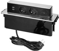 Orno Pop-up Stekkerdoos - 2 Stopcontacten, 2 USB, HDMI 2.0 - RVS/Zwart