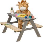 Merkloos Relaxdays Picknicktafel Kinderen Hout Grijs-Natuur 51 x 90 x 78 cm