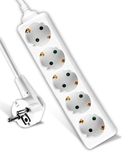 V-TAC VT-1105-2 5Ways Socket (3G1.5mm2 X 1.5M) Polybag met kort wit
