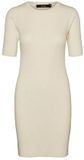 Vero Moda Gold Robe Manches Courtes Col Rond Uni Côte Viscose Livaeco L Blanc