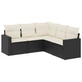 vidaXL Loungeset met kussens, polyrattan, zwart