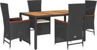 vidaXL 5-delige tuinset met kussens, zwart, van polyrotan