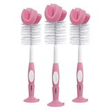 Dr. Brown's Herbruikbare spons babyfles reinigingsborstelset met zuignap standaard, scrubber en tepelreiniger, roze, 3 stuks
