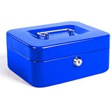 Grote geldcassette met toetsenblokkering, draagbare spaarpot van metaal met dubbele laag en 2 sleutels voor veiligheid 20 x 16 x 9 cm (L, blauw)