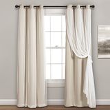 Lush Decor Doorzichtige gordijnen met geïsoleerde verduisterende voering, raamgordijnpanelen, paar, 96,5 x 213 cm (b x l), beige, gordijn met transparante overlay, elegante verduisterende gordijnen
