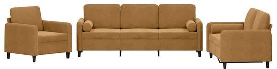 vidaXL 3-delige Loungeset met kussens fluweel bruin