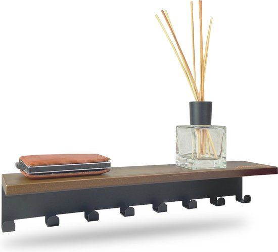 Vannons Wall Coat Rack - Hanging Coat Rack - With Shelf - 8 Hangers - Black