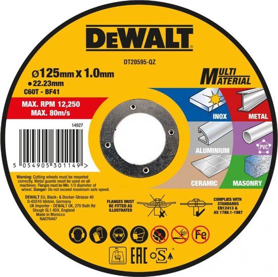 DeWalt Accessoires DeWALT Doorslijpschijf 125x22,23 mm DT20595