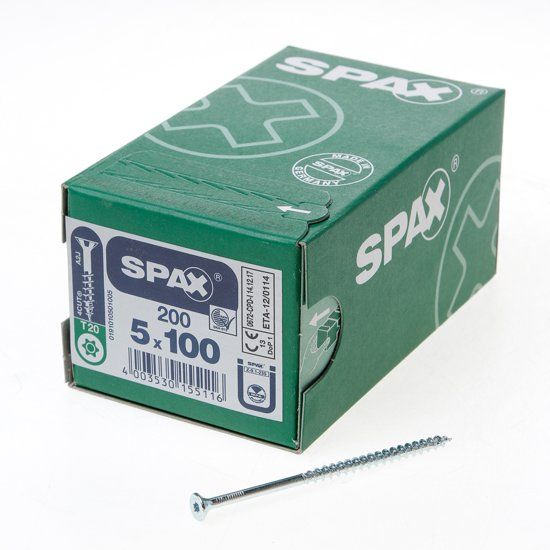 Spax Spaanplaatschroef platverzonken kop verzinkt T-Star T20 deeldraad 5.0 x 100mm - 200 stuks