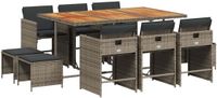 vidaXL 11-delige Tuinset met Kussens Poly Rattan Grijs