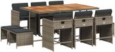 vidaXL 11-delige Tuinset met Kussens Poly Rattan Grijs
