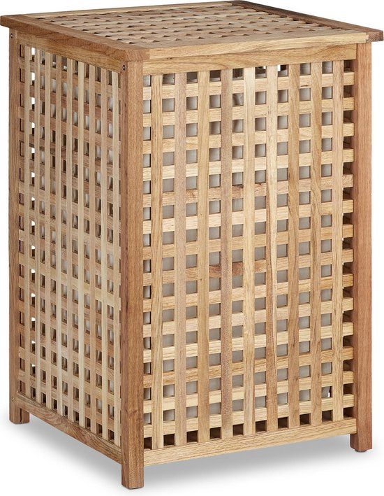 Merkloos Wasmand walnoot met deksel - 75 L - naturel - Merkloos