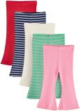 Next - Meisjes - Set van 5 geribbelde leggings met uitlopende pijpen - Crème