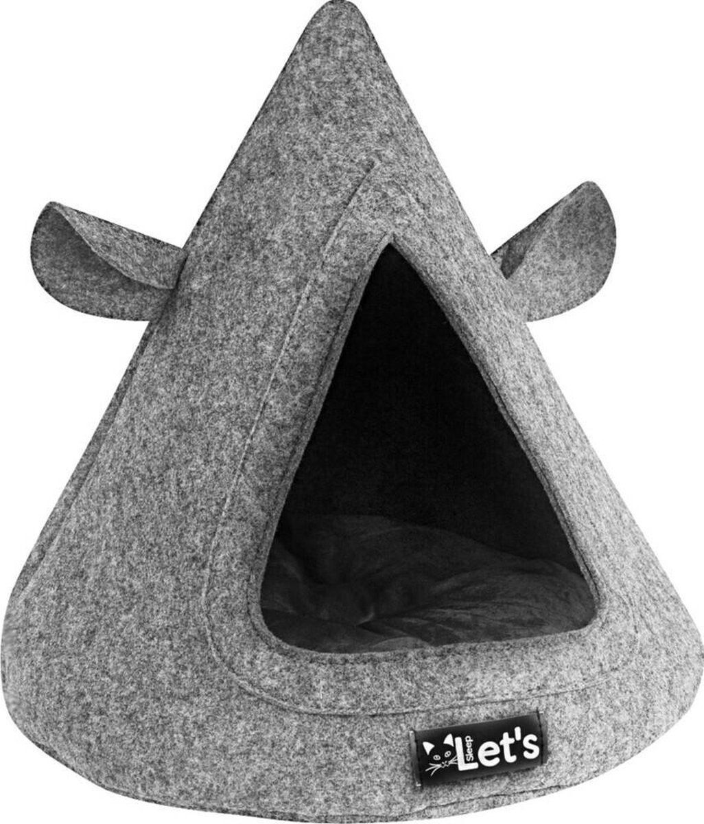 Let's Sleep Pet Cave TeePee - Kattenmand - 50 x 45 cm grijs