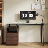 MODFU - Bureau - 3 Lades En Open Vak - Modern - Voor Homeoffice - MDF, Glas En Metaal - Bruin - 130 X 50 X 75 Cm