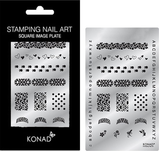 Konad Square nagels stempelplaat F2 met 14 nagel stempel motieven.