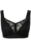 Ulla Popken Minimizer, draadloos, schuimrubberen muts, jacquard, 830098, damesbeha, zwart.