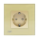 Enkele PNI Enkele ingebouwde contactdoos WP101G met glazen frame, goudgouden kleur, 16A 3000W