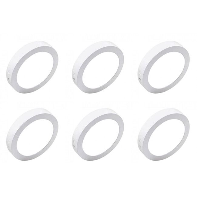 BES LED LED Downlight 6 Pack - Opbouw - 12W - Helder/Koud Wit 6000K - Rond - Mat Wit - Aluminium - Ø170mm