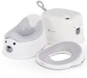 SUN BABY 3-in-1 Zindelijkheidstraining Set - Kinderpotje, WC Verkleiner en Opstapje - Antislip - Beer Design - Grijs