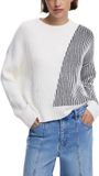 Desigual Coloured Pattern Long Sleeve Round Neck Knitwear Wo - White
