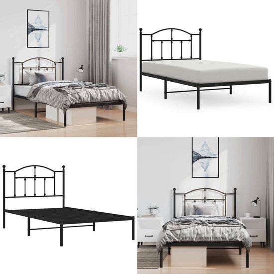 vidaXL Bedframe met hoofdbord metaal zwart 100x190 cm