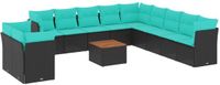 vidaXL 12-delige Loungeset met Kussens, Zwart, Polyrattan