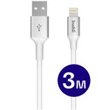 Buddi Flex | USB-A naar Lightning Kabel 12W Fast Charge | 480Mbps Dataoverdracht | Gevlochten Nylon | 3M | 3 Meter | Wit