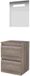 Basic Line Economic 46 Ensemble de meubles de salle de bain - 50 x 46 cm - Sans poignée - 2 tiroirs - Plan vasque - Miroir avec éclairage LED - Scotch Oak