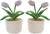 Item International ITEM Deurstopper tulpen in pot - 2x - paars - polyester - 14 x 14 x 30 cm