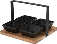 Excellent Houseware serveerplank met 4 schaaltjes - hout - aardewerk - 22 cm
