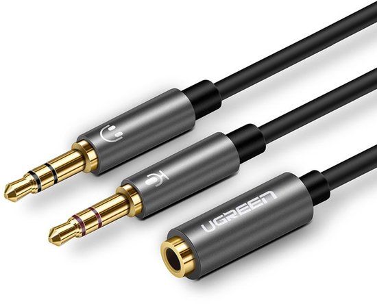 Ugreen - AUX - splitterkabel 3,5 mm mini-jack - (vrouwelijk) - 2x - 3,5 - mm - mini-jack - (mannelijk - microfoon - en - hoofdtelefoon) - zwart - (AV140 - 20899)