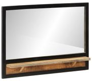 Miroir mural en verre avec étagère en bois de manguier pour accessoires de salle de bain