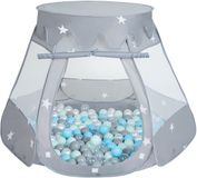 Selonis Pop Up Kasteeltent Grijs Voor Kinderen - 300 Ballen Speeltent - Binnen En Buiten Speelhuisje - 105x90 cm - Parel Grijs Transparant Babyblauw Mint