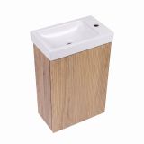 Saniclass Toiletmeubelset - 40x60.5cm - 1 deur - fontein keramiek - kraangat rechts - eiken natural