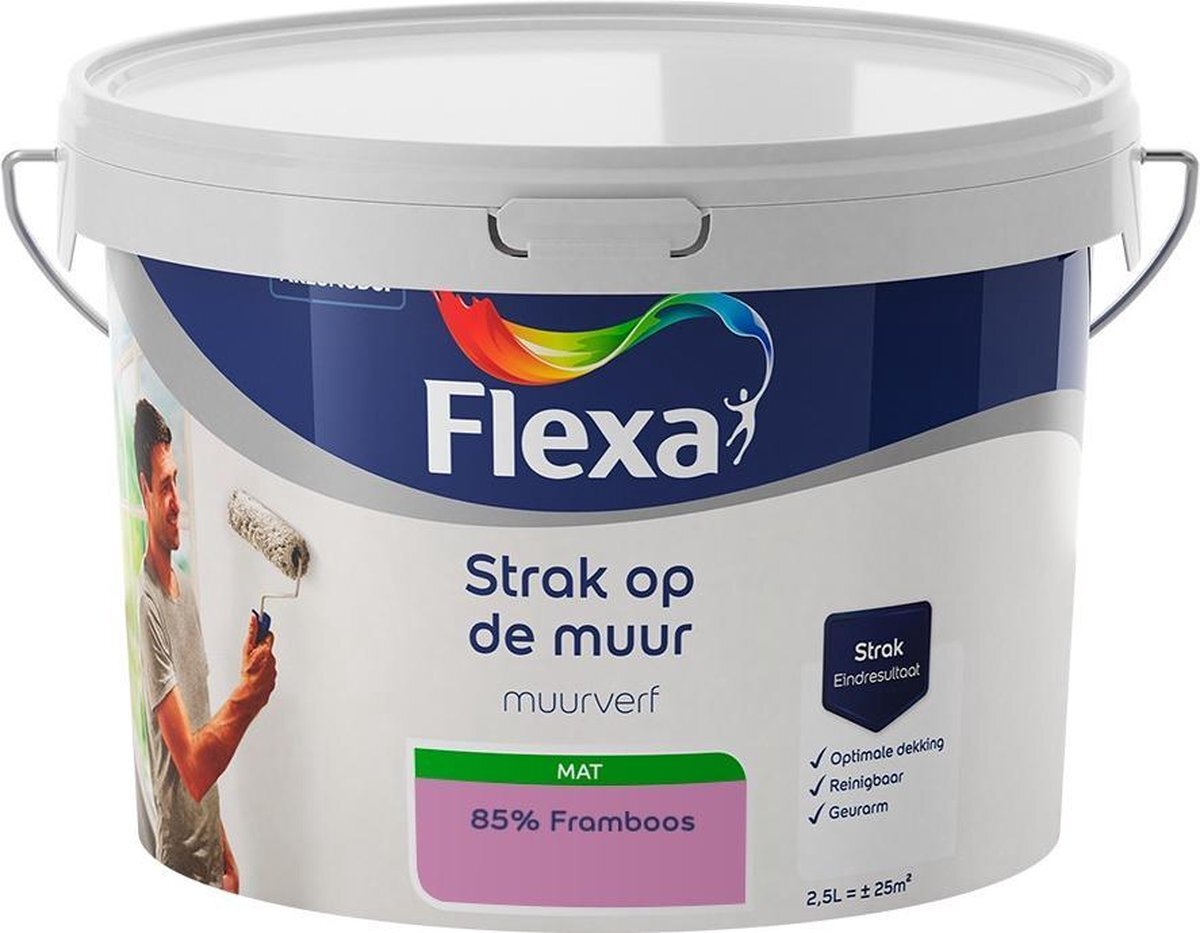 FLEXA - Strak op de muur - Muurverf - Mengcollectie - 85% Framboos - 2,5 liter