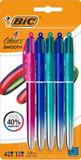 BIC 4 Kleuren Smooth Balpen voor School en Kantoor - 4 in 1 Pen met 4 Kleuren - Medium Punt 1,0 mm - 5 Stuks