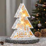 LED-dennenboom van hout met rendieren in het bos - 10 LED's / 30 cm