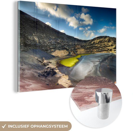MuchoWow® Glass Painting 150x100 cm - Acrylic Glass Painting - A Green Lake on Lanzarote - Photo on Glass - Paintings