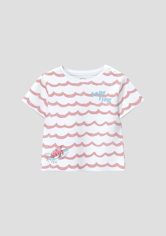 s.Oliver T-shirt Koraal Gestreept Katoen Ronde hals Korte mouw Unisex Kinderen Maat 80