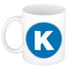 Bellatio Decorations Koffie mok met de letter K - beker - blauw - eerste letter van een voornaam - wit - 300 ml